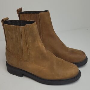 CLARKS ORINOCO 2 NUBUCK LEATHER TAN PULL ON CHELSEA BOOTS 8.5 WIDE